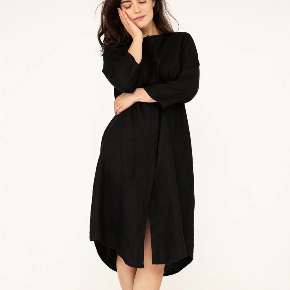 Elizabeth Suzann Kara Snap Dress Linen Black size large